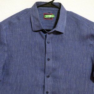 UNTUCKit Mens Short Sleeve Front Button Shirt Medium Linen Blue White Stripes